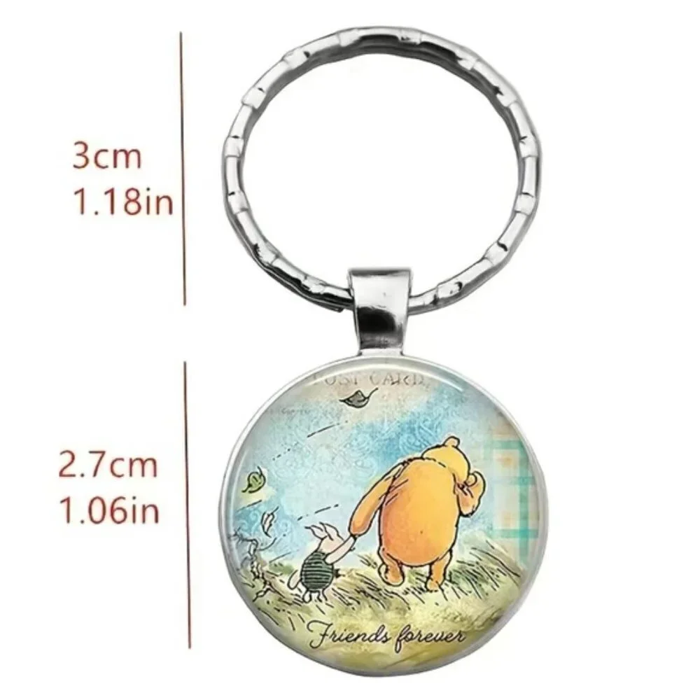 Winnie The Pooh Keychain Friends Forever Round Pendant Keyring Pooh Piglet