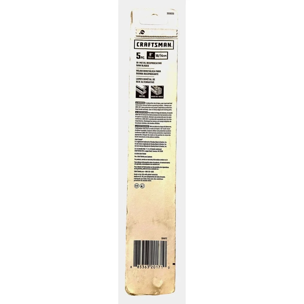 Bi-metal 8-in 10/14-TPI Wood/Metal‎ Cutting Reciprocating Saw Blade (5-Pack)