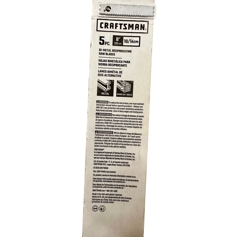 Bi-metal 8-in 10/14-TPI Wood/Metal‎ Cutting Reciprocating Saw Blade (5-Pack)