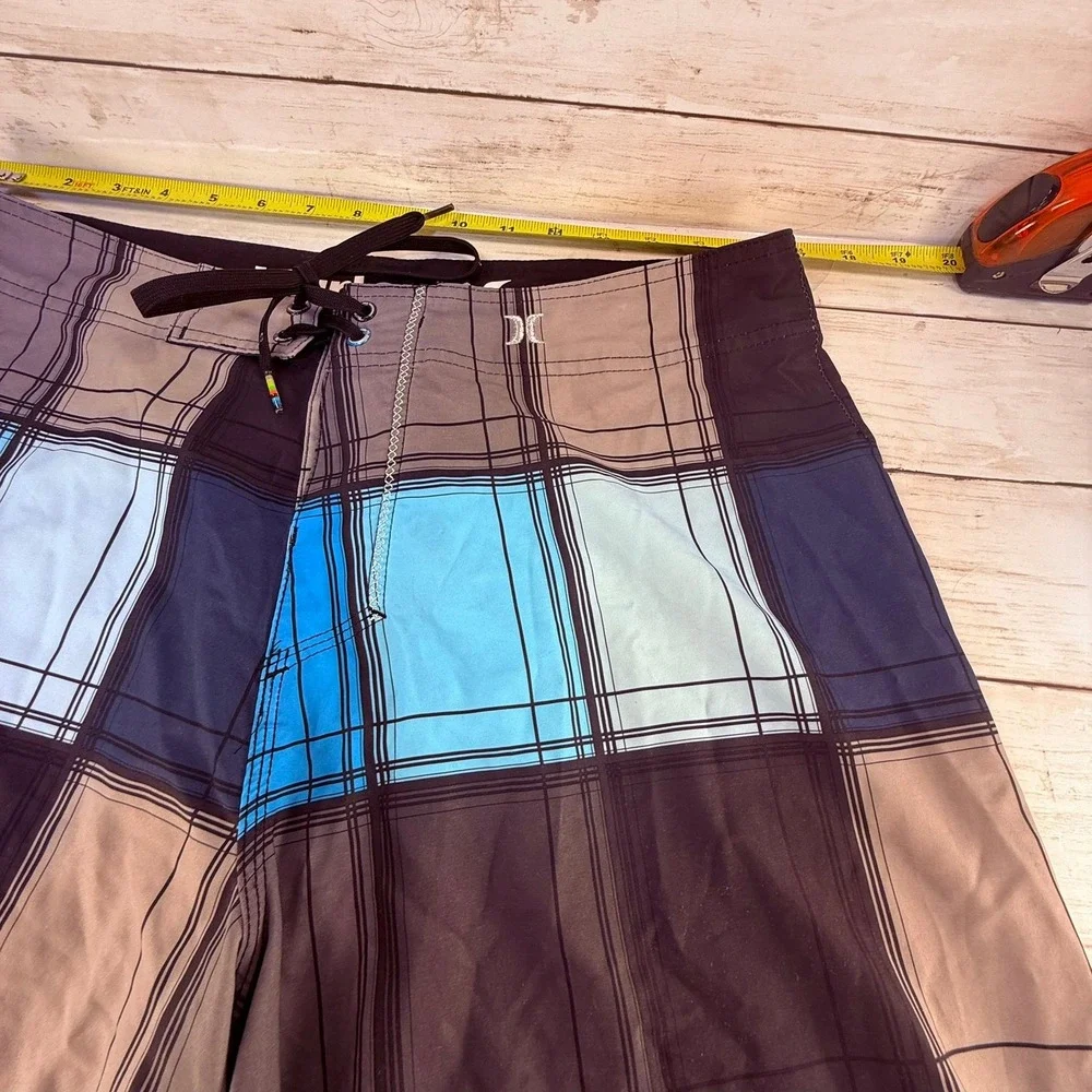 Hurley Phantom Board Shorts Mens 32 Blue Purple Plaid Cargo‎ Pocket Swim Trunks