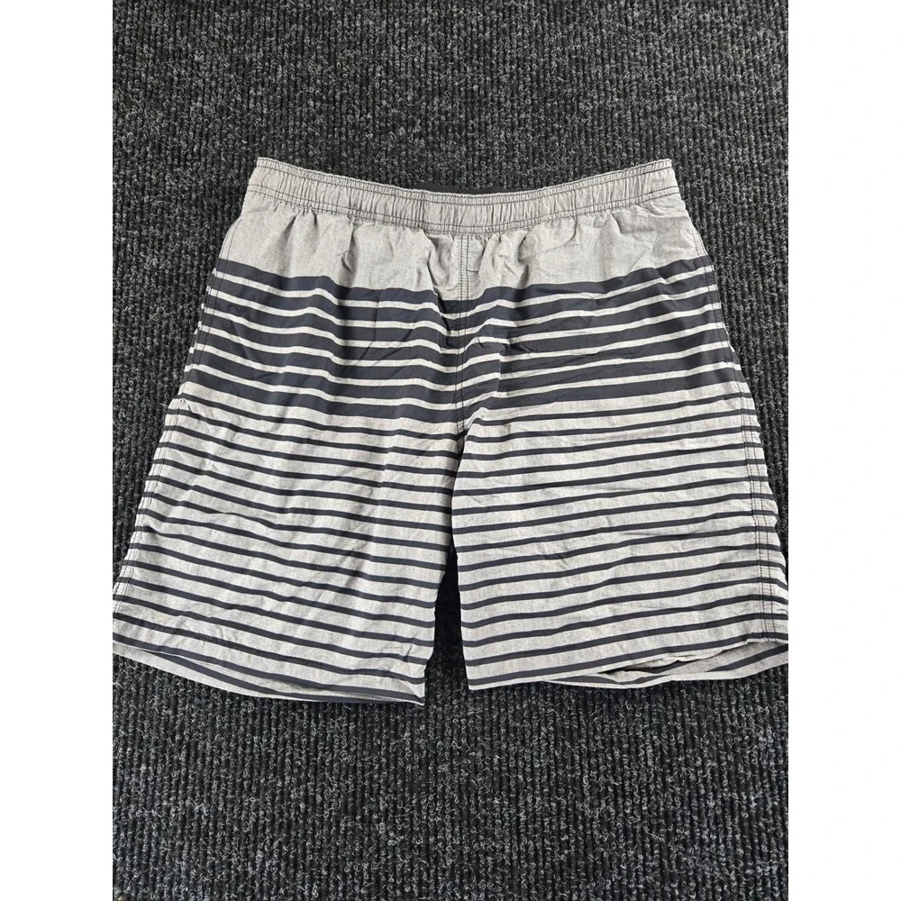 Kirkland Signature Mens Striped Swim Shorts Grey Black Mesh Lined Large‎ 7771314
