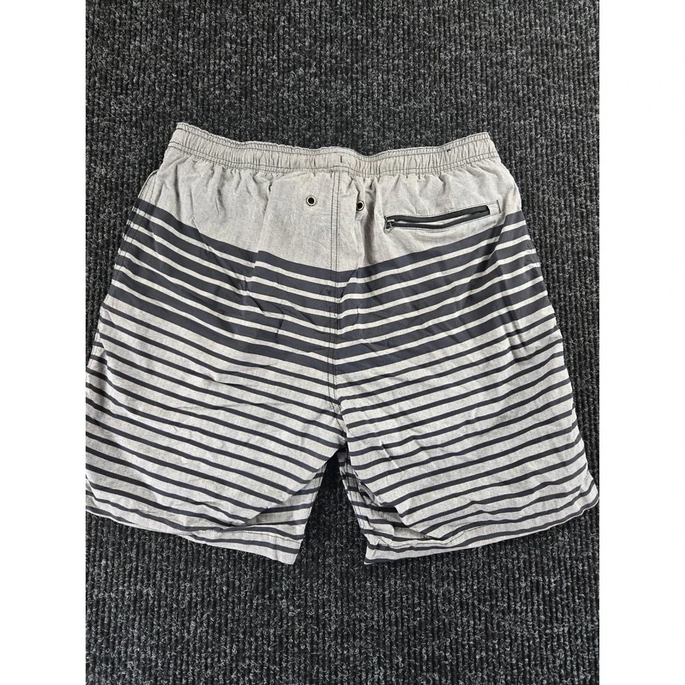 Kirkland Signature Mens Striped Swim Shorts Grey Black Mesh Lined Large‎ 7771314