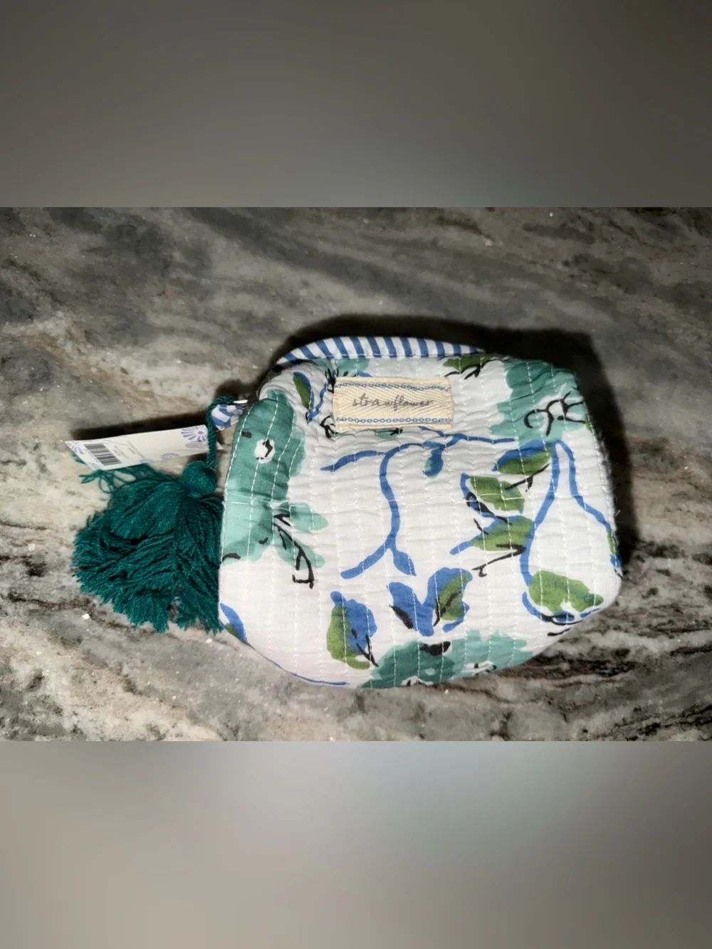 Floral Quilted Coin Pouch with Teal Tassel