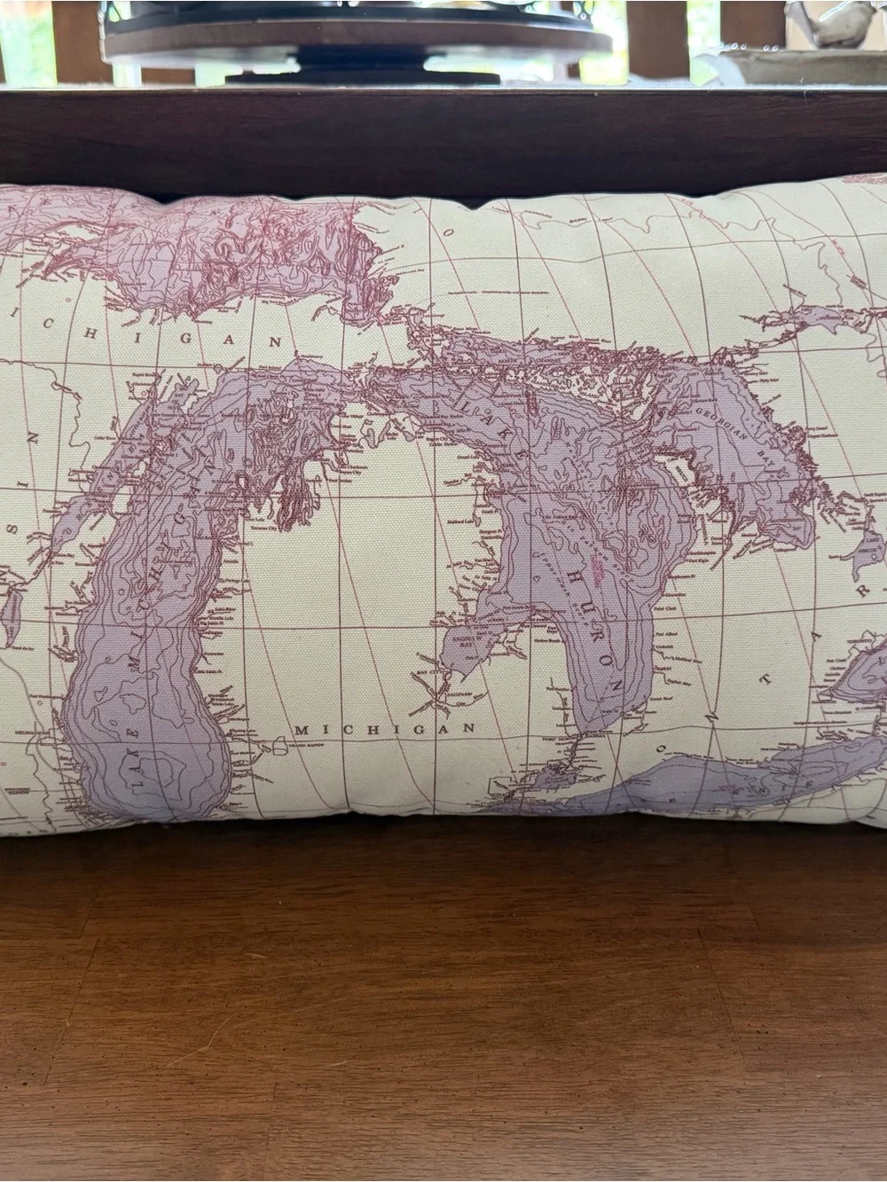 Map Print Decorative Pillow - Pink and Cream