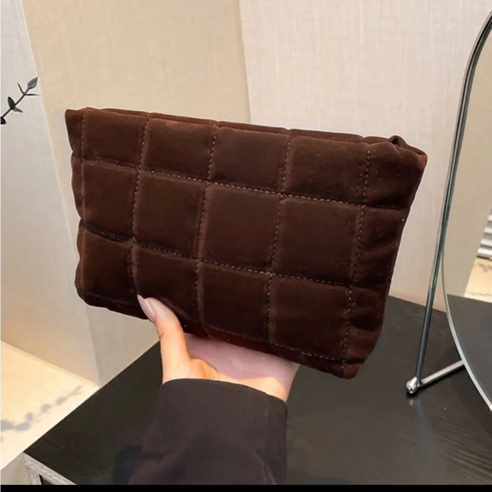 New Vintage Coffee Brown Suede‎ Clutch Bag