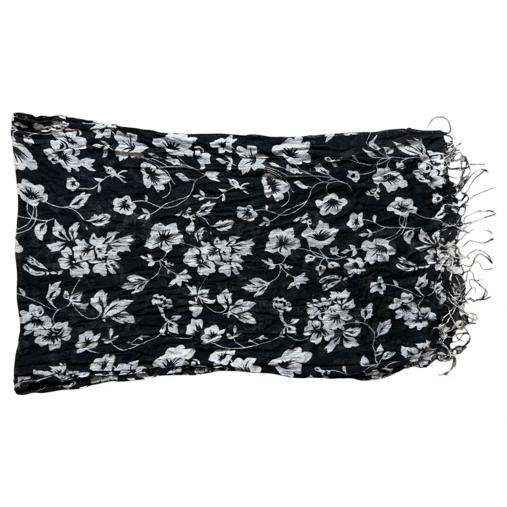 Calvin Klein Scarf Polyester Black White Horizontal Stripe Lightweight OS