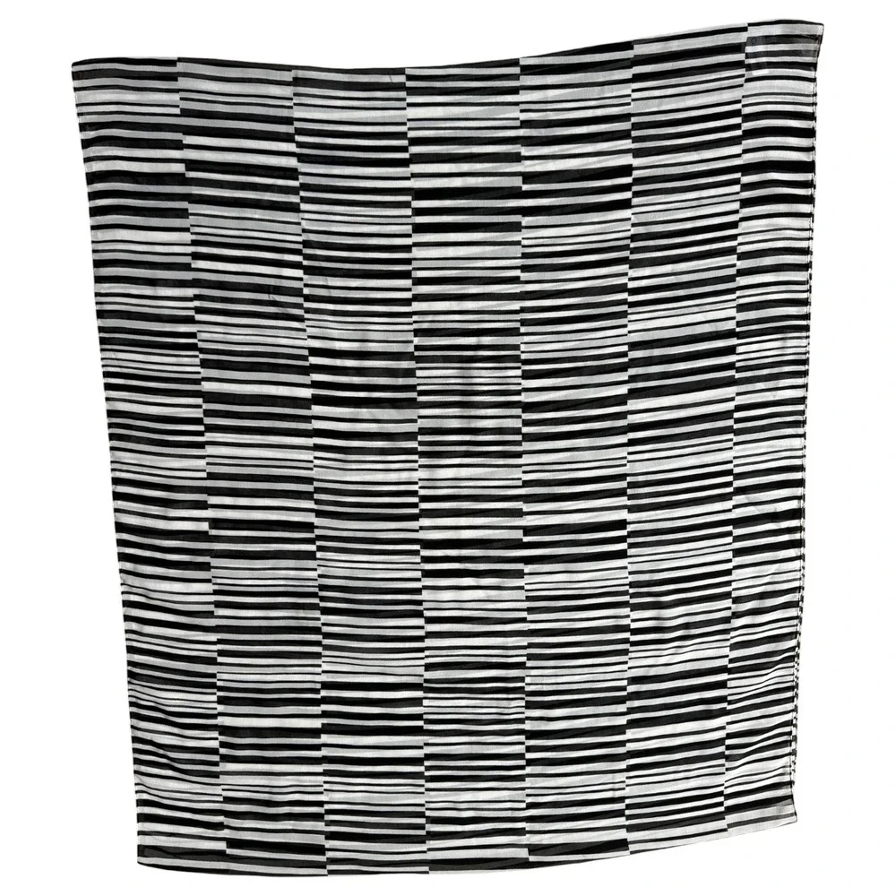 Calvin Klein Scarf Polyester Black White Horizontal Stripe Lightweight OS