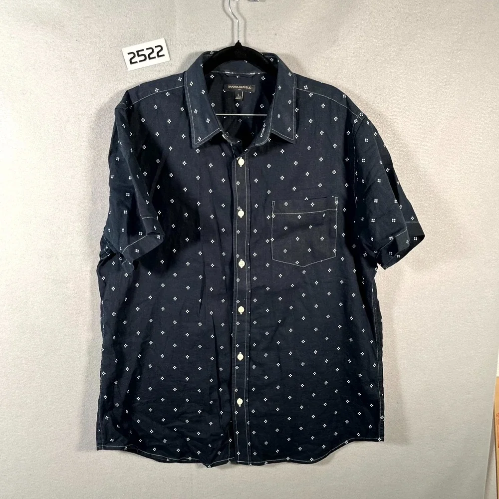 Banana Republic Shirt Mens‎ Large Navy Blue Geometric Print Button Up Streetwear