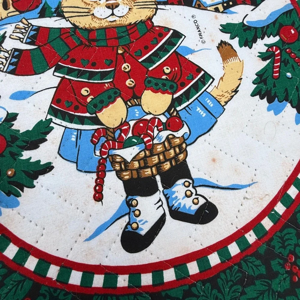 Vintage Christmas Kitchen Linens Set Holiday Cats Placemats Oven Mitts Old Stock