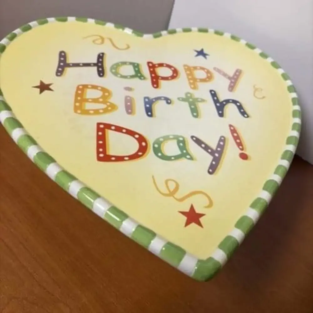Department 56 “Happy Birthday” Heart Shaped Colorful Cake Stand