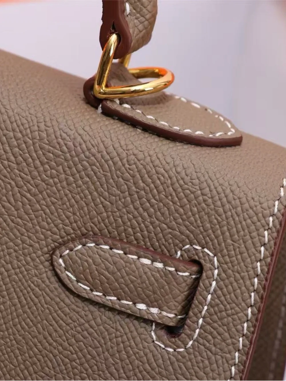 Structured Top-Handle Satchel in Taupe with Gold Hardware
