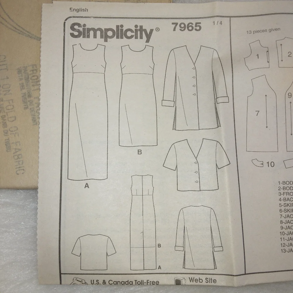 Simplicity 7965 Dress essentials Dress & Jacket with variations Size 14-16-18