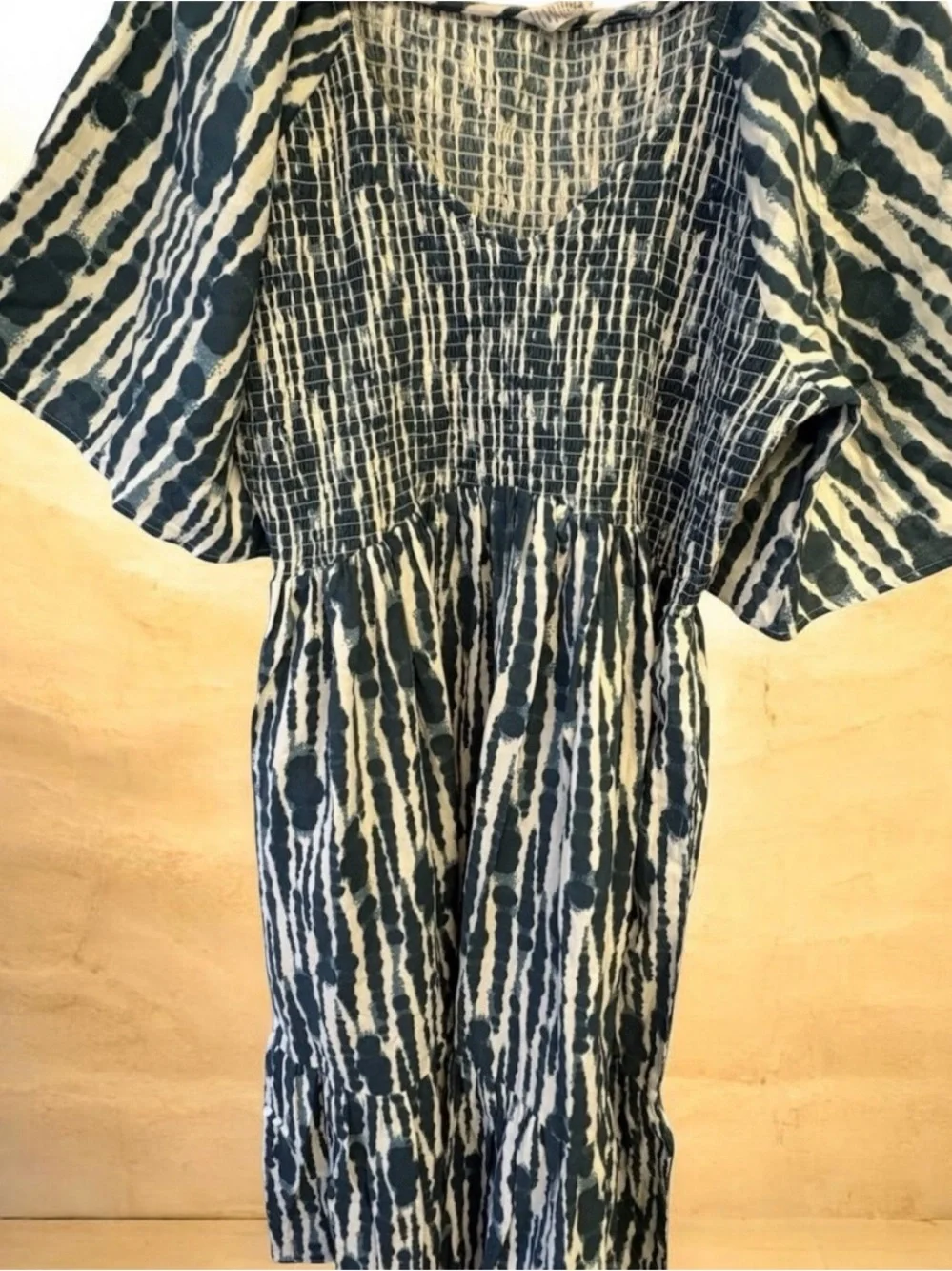 Kate Quinn-PLUS size-Tapestry Water Drops-shibori-Smocked Rosette Sun Dress-XXL