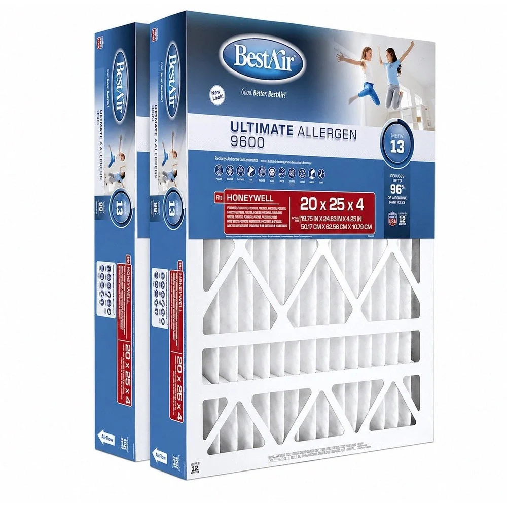BestAir 20x25x4 MERV 13 Ultimate Allergen Air Filter Honeywell 2-Pack 9600