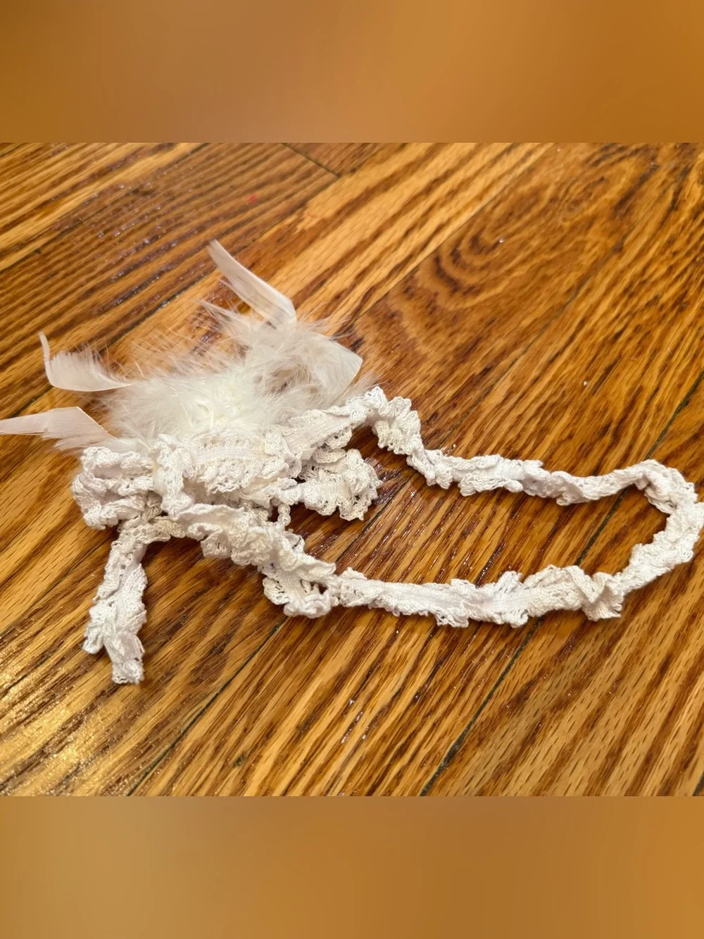 Cream Lace and Feather Kids Headband with Pearl Accent