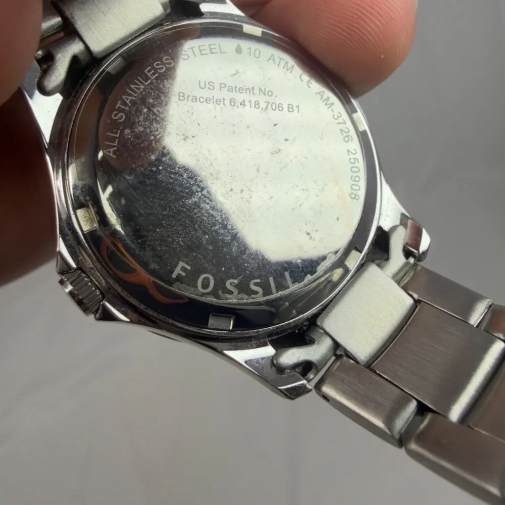 Fossil Blue AM-3726 Stainless Steel Watch Grey Dial 10 ATM Water Resistant