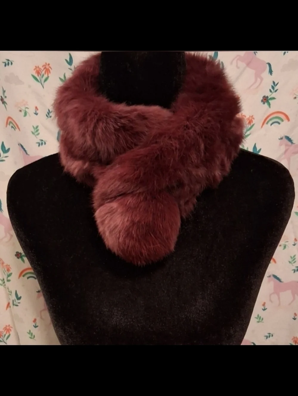 EUC Vintage Purple Rabbit Fur Causal Winter Snow Soft Neck Warmer Scarf Wrap
