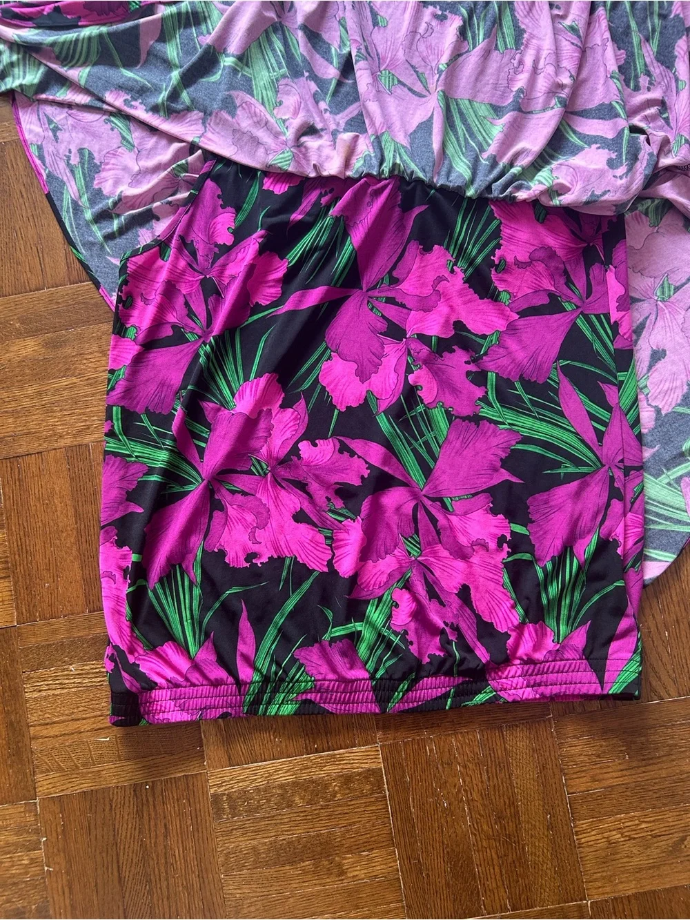 Michael Kors Black & Fuchsia Floral Off-Shoulder Top