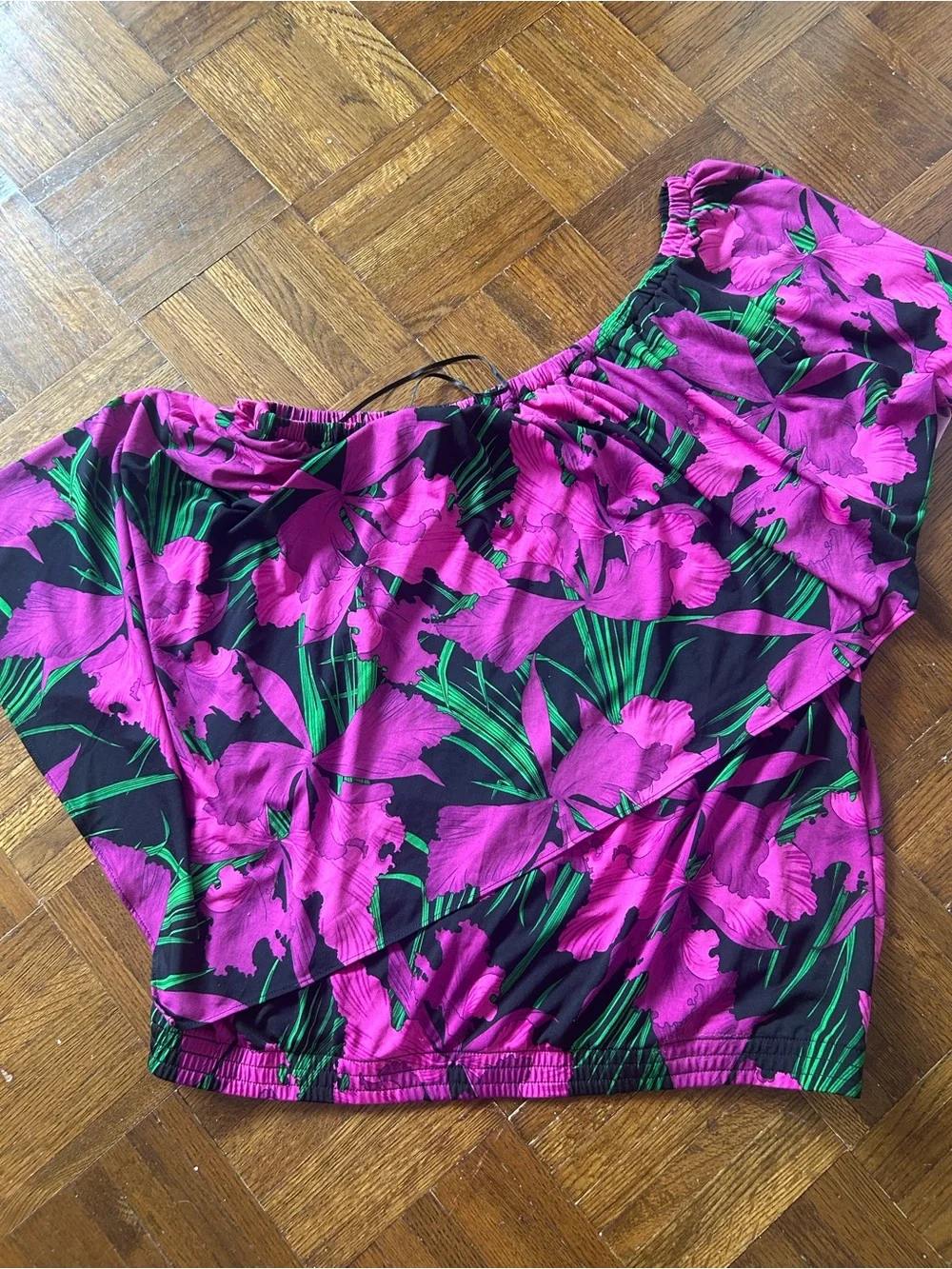 Michael Kors Black & Fuchsia Floral Off-Shoulder Top