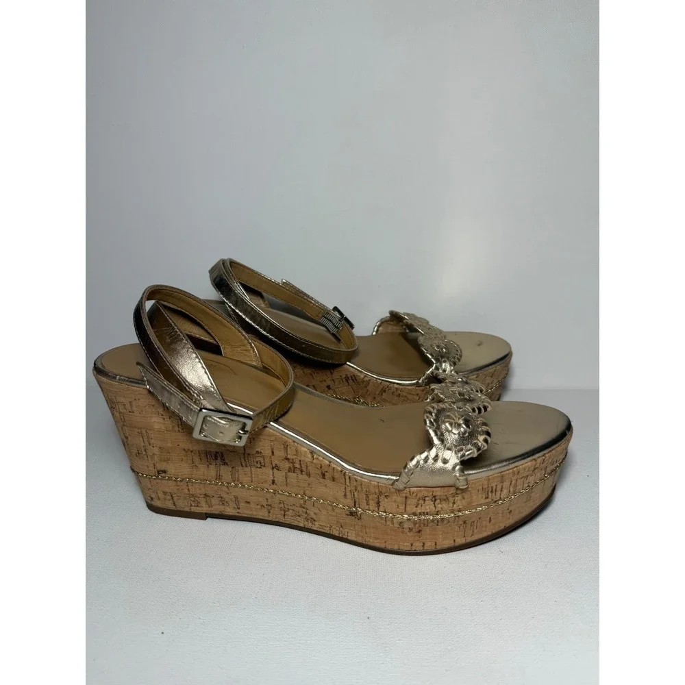 Jack Rogers Rose Gold Keri Cork Wedge Platform Sandals Sz 7.5 - EUC