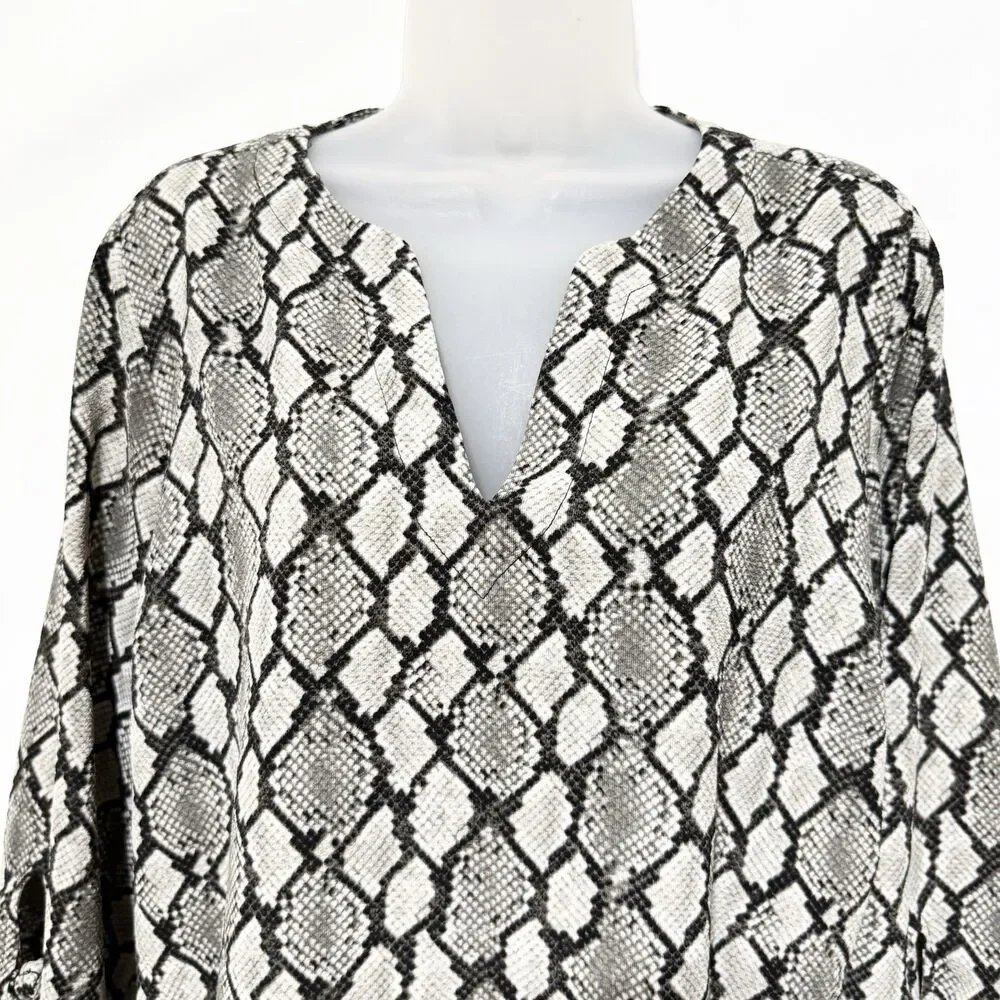 Michael Kors Leopard Print Peasant Blouse Womens Large Tie Sleeve Animal Print