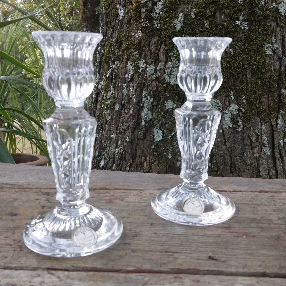 Vintage 90s Crystal Clear Diamond Cut Candle Holder 6