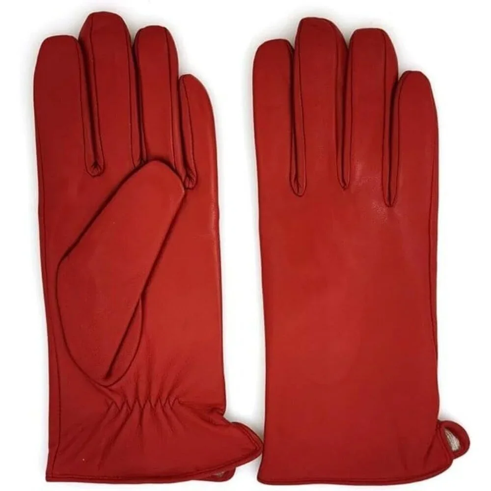 Women’s Leather Gloves Genuine SheepSkin Leather Cold Weather Cashmere Red
