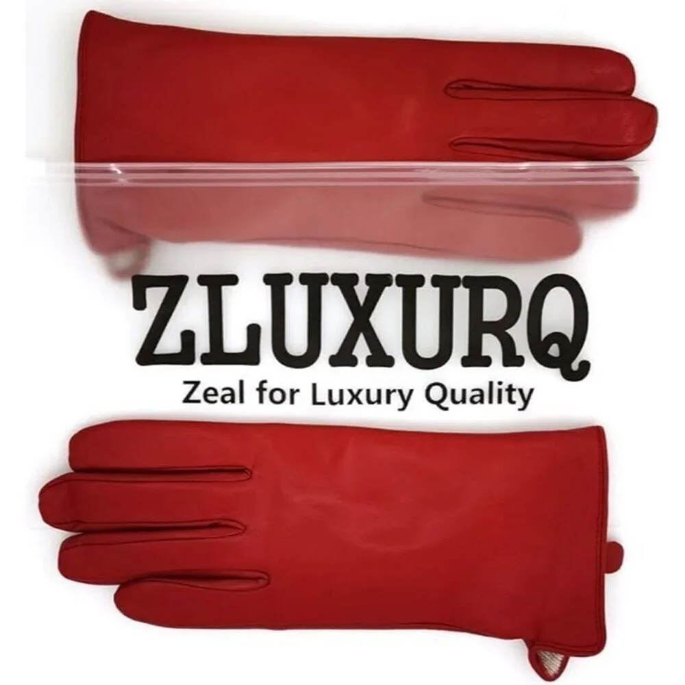 Women’s Leather Gloves Genuine SheepSkin Leather Cold Weather Cashmere Red