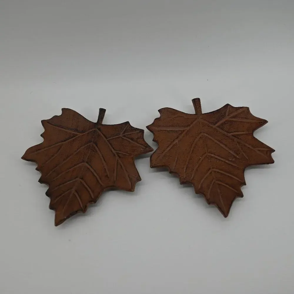 Fall Home Candle Holder Decor Metal Maple Leaf Plates Trays Trivets Footed