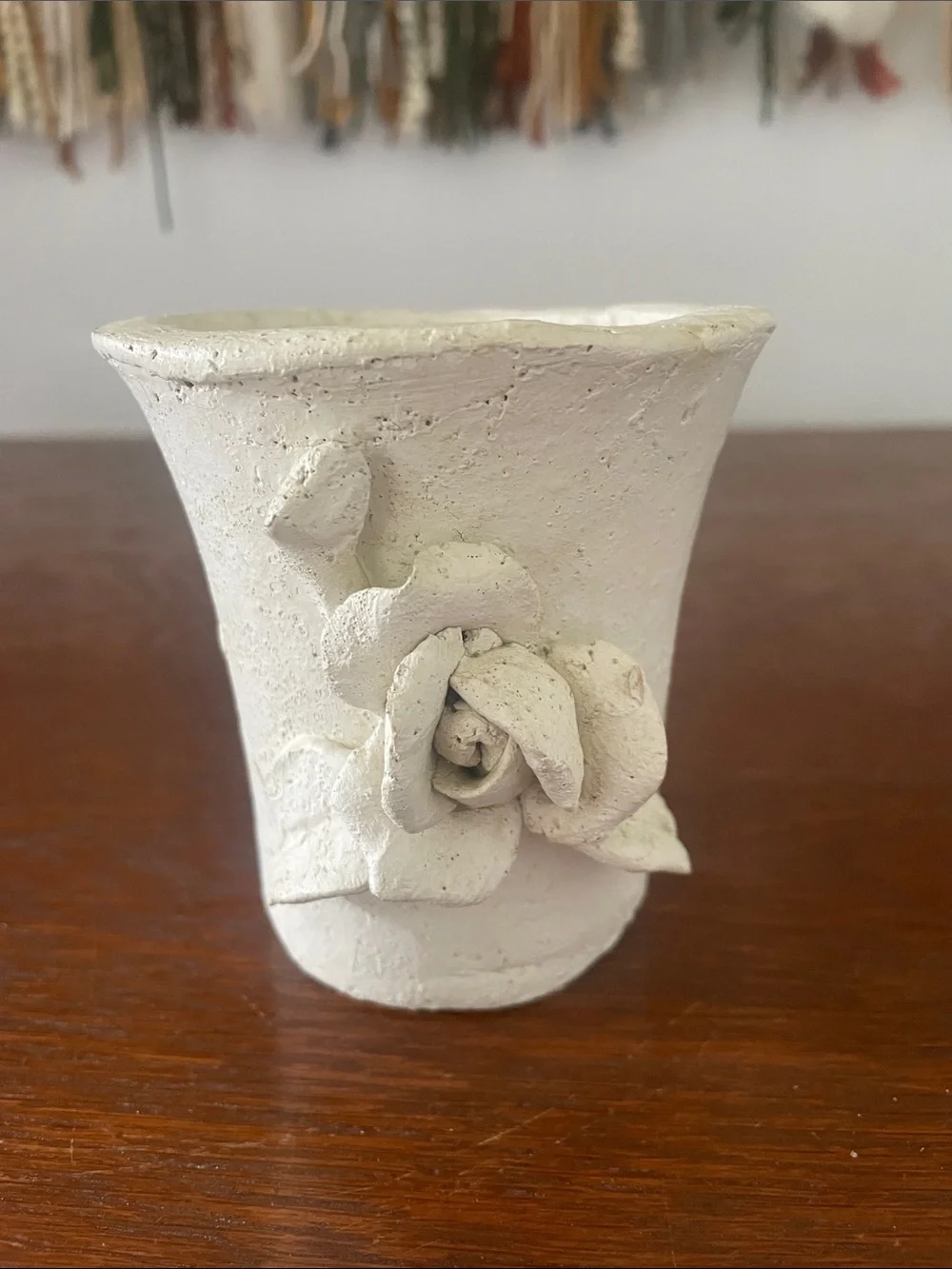 Handcrafted White Floral Ceramic candle holder  - Home Art