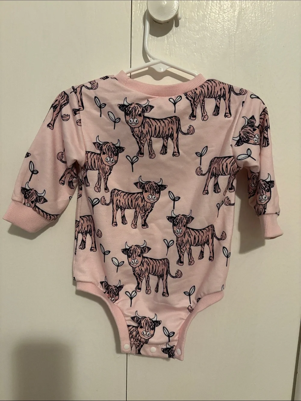 SHEIN Pink Long-Sleeve Cow Print One-Piece Bodysuit