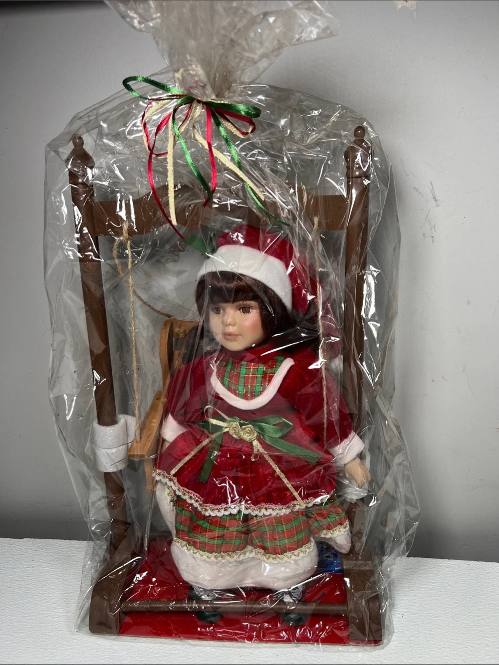 CHRISTMAS DOLL ON SWING / Doll Vignette/ 16 inch doll on a swing New 2000-2009
