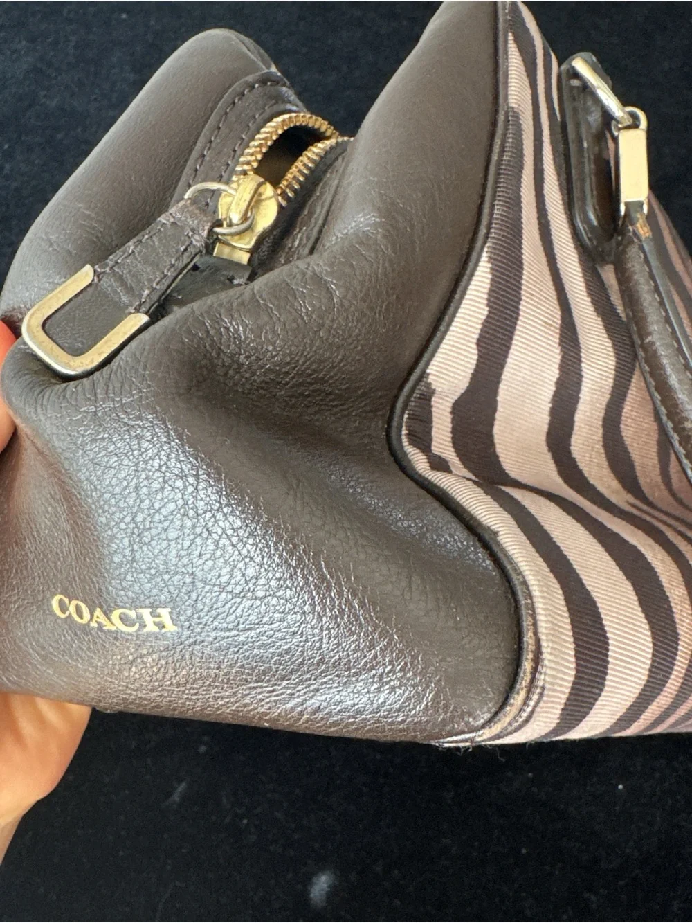 Coach Zebra-Print Canvas Satchel in Brown and Tan