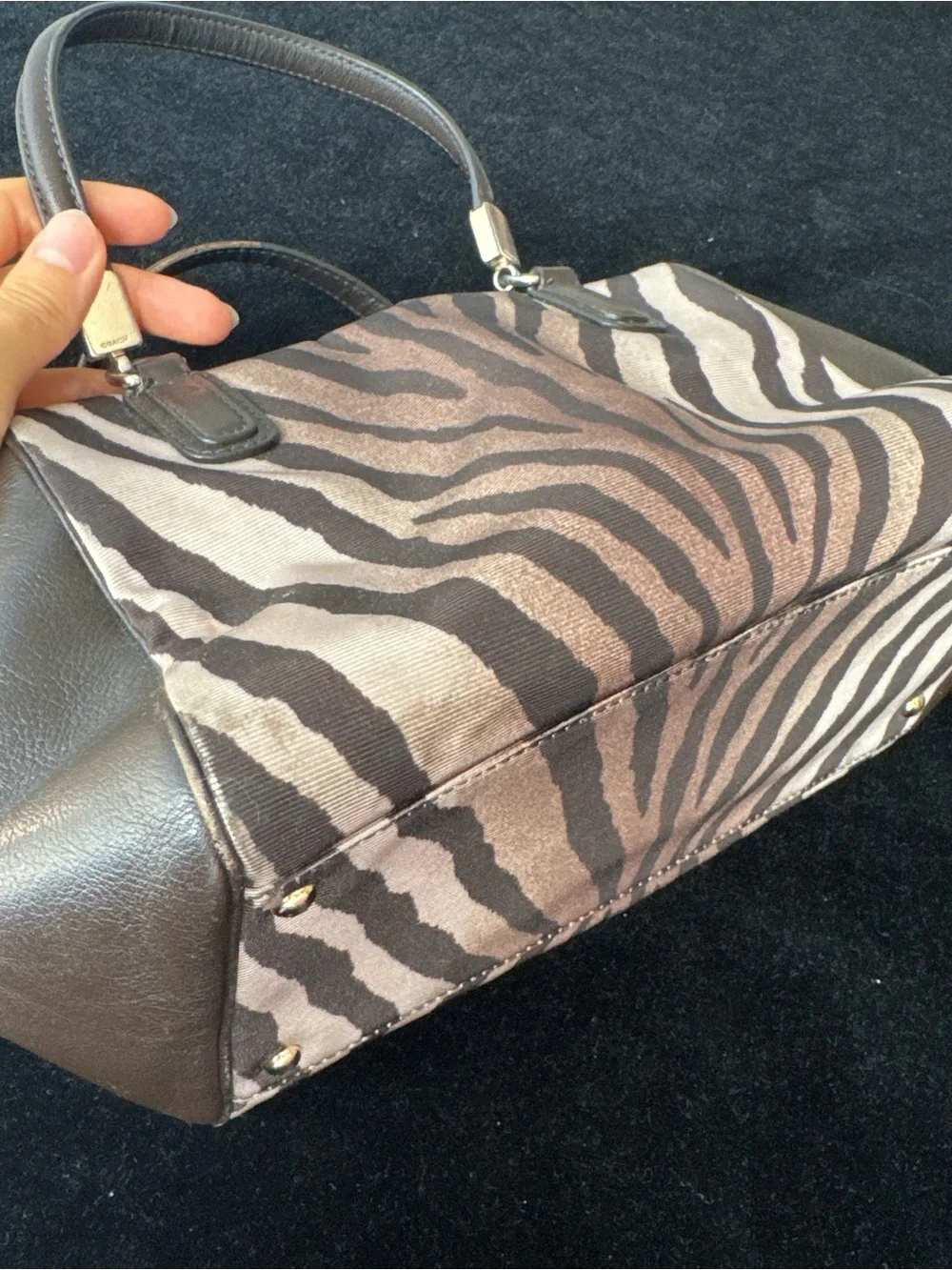 Coach Zebra-Print Canvas Satchel in Brown and Tan
