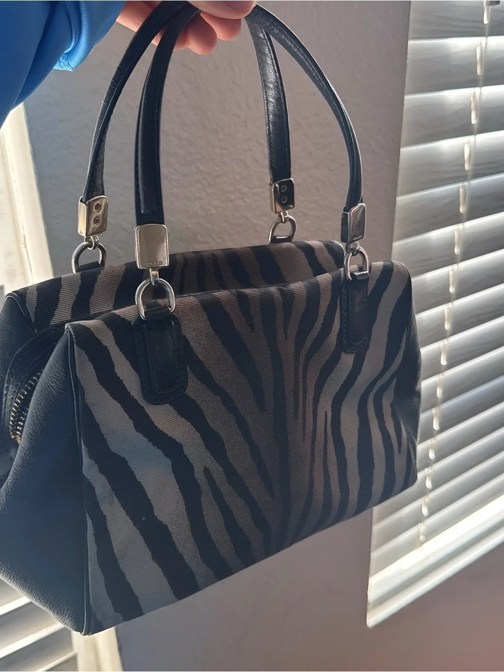 Coach Zebra-Print Canvas Satchel in Brown and Tan