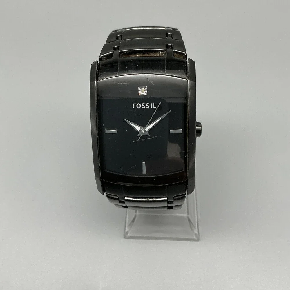 Fossil FS4159 Mens Watch 35mm Black Stainless Bracelet New Battery 6.5