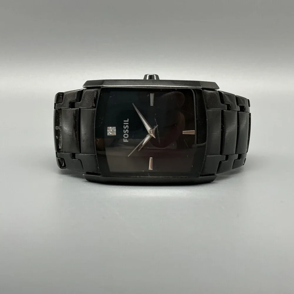 Fossil FS4159 Mens Watch 35mm Black Stainless Bracelet New Battery 6.5