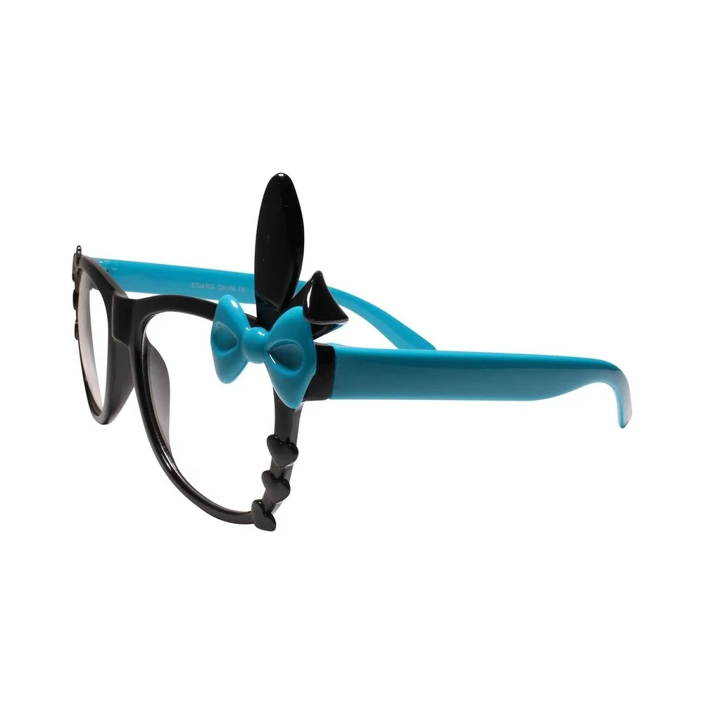 Decorative Black and Teal Bow Cat-Eye Reading Glasses
