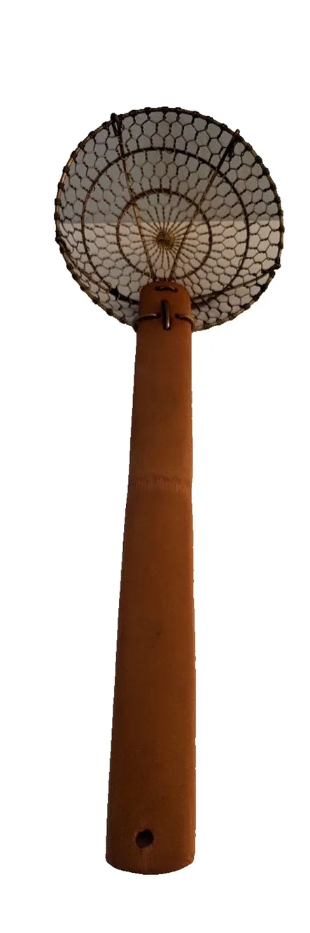 TWISTED COPPER WIRE SKIMMER STRAINER COLANDER WOOD HANDLE 15