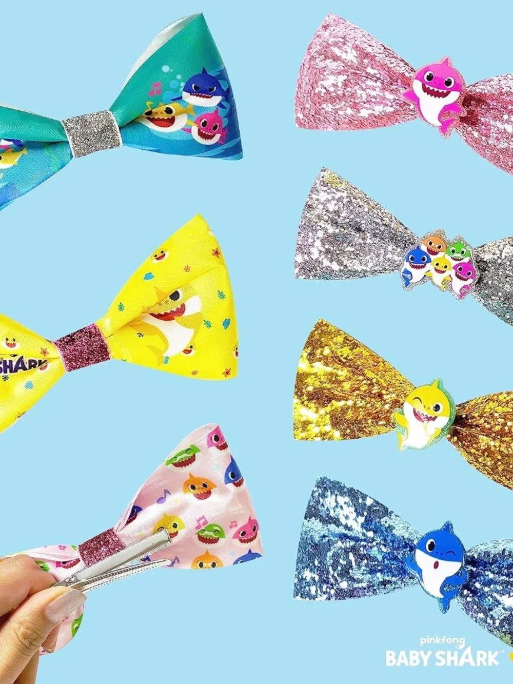 Baby Shark Kids Hair Bows - Hair Accessories Gift Set - 7 Pcs 4 Inch Bundle - Ha