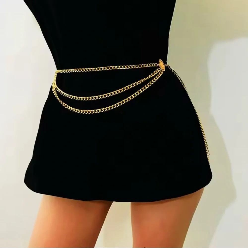 Gold Chain Waist Belt - Layered Draped Design