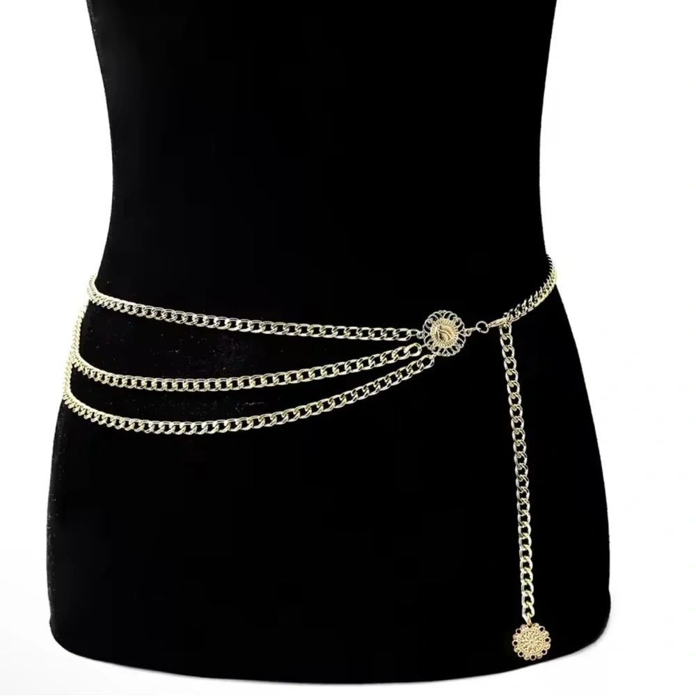 Gold Chain Waist Belt - Layered Draped Design