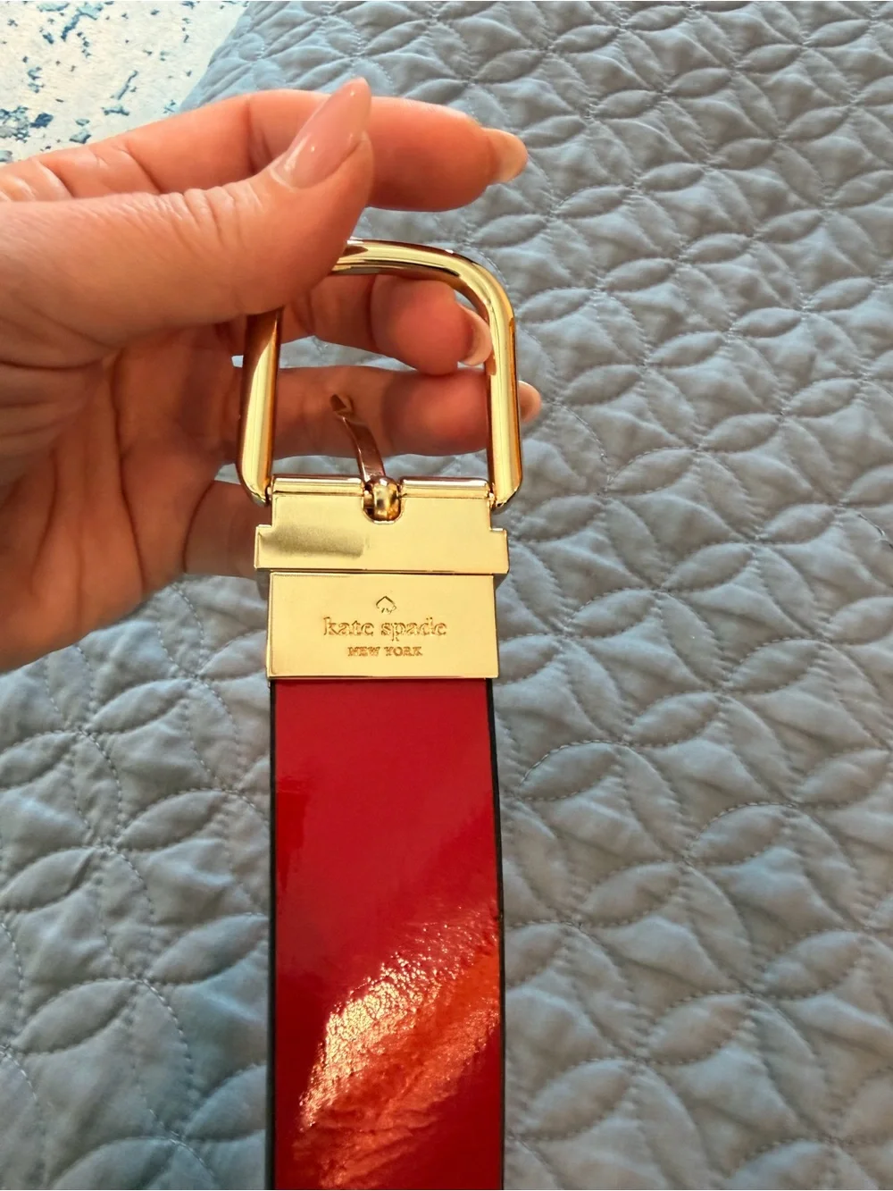kate spade Red/Black Patent Leather Belt with Gold Buckle
