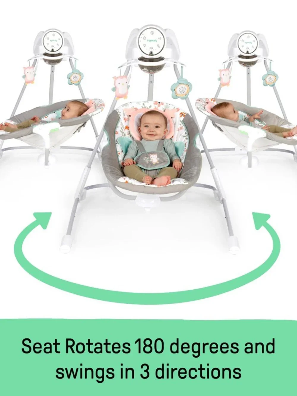 Baby Swing Gray Pink Rotating Seat 5 Speeds 20 Melodies