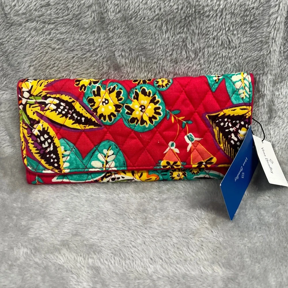 Vera Bradley‎ RFID Trifold Wallet Kumquat Floral Quilted Authentic New