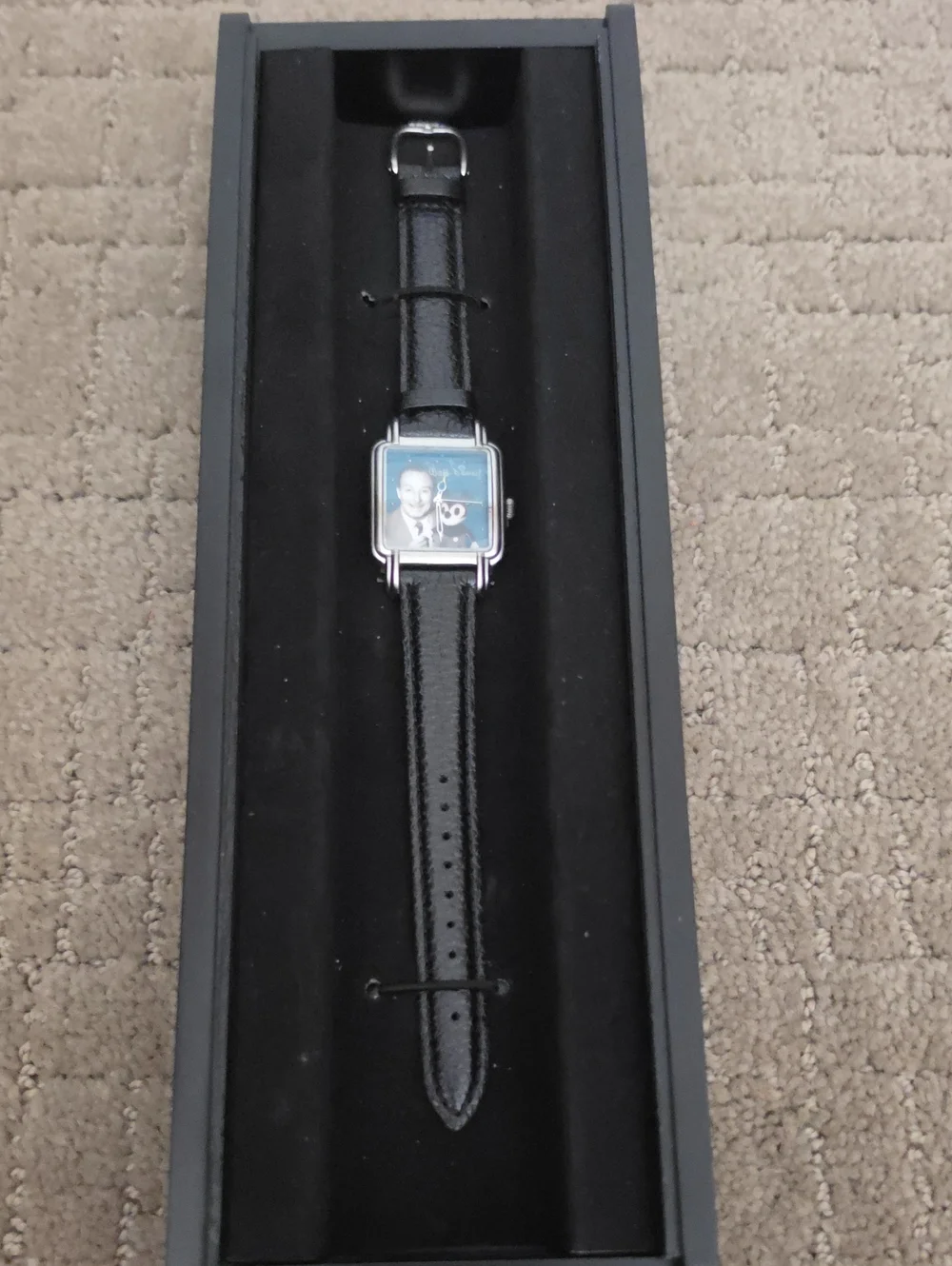 Black Leather Strap Square-Face Wristwatch