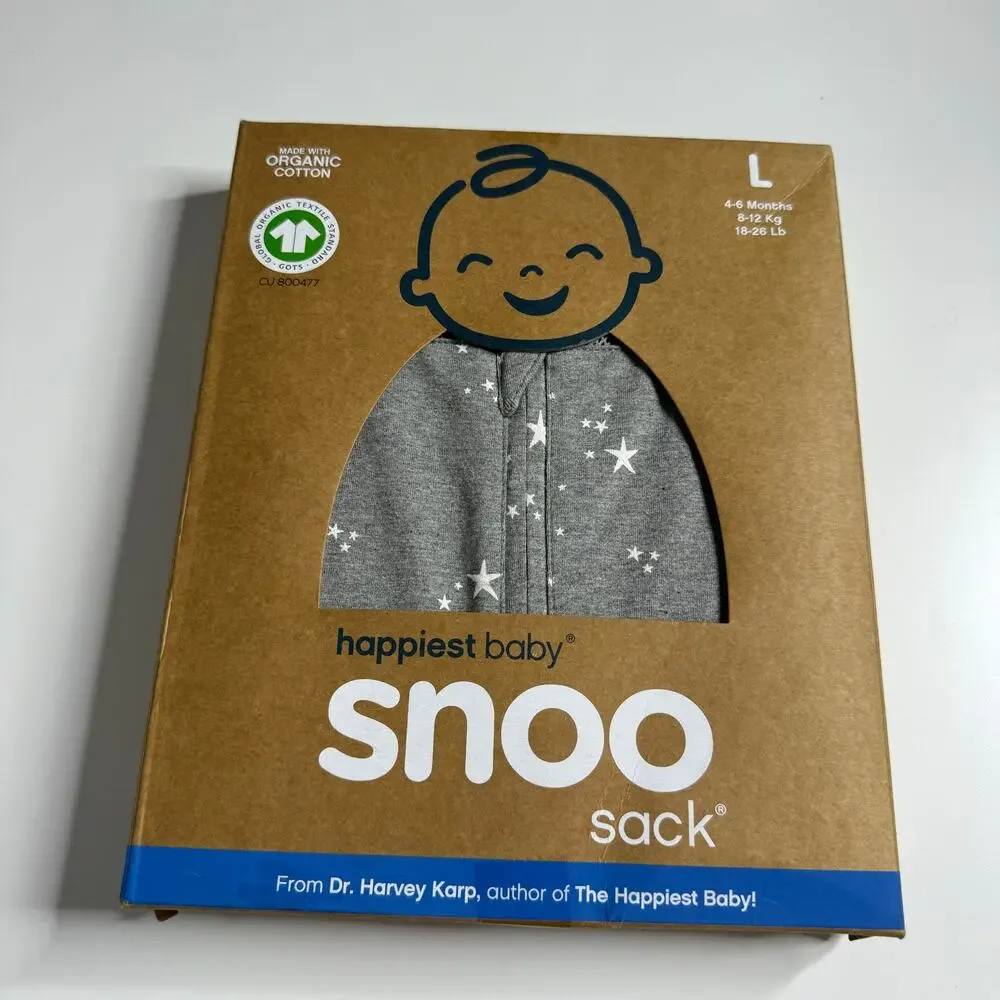 NWT HAPPIEST BABY 100% Organic SNOO Sleep Sack Stars Gray Large 4/6 Months