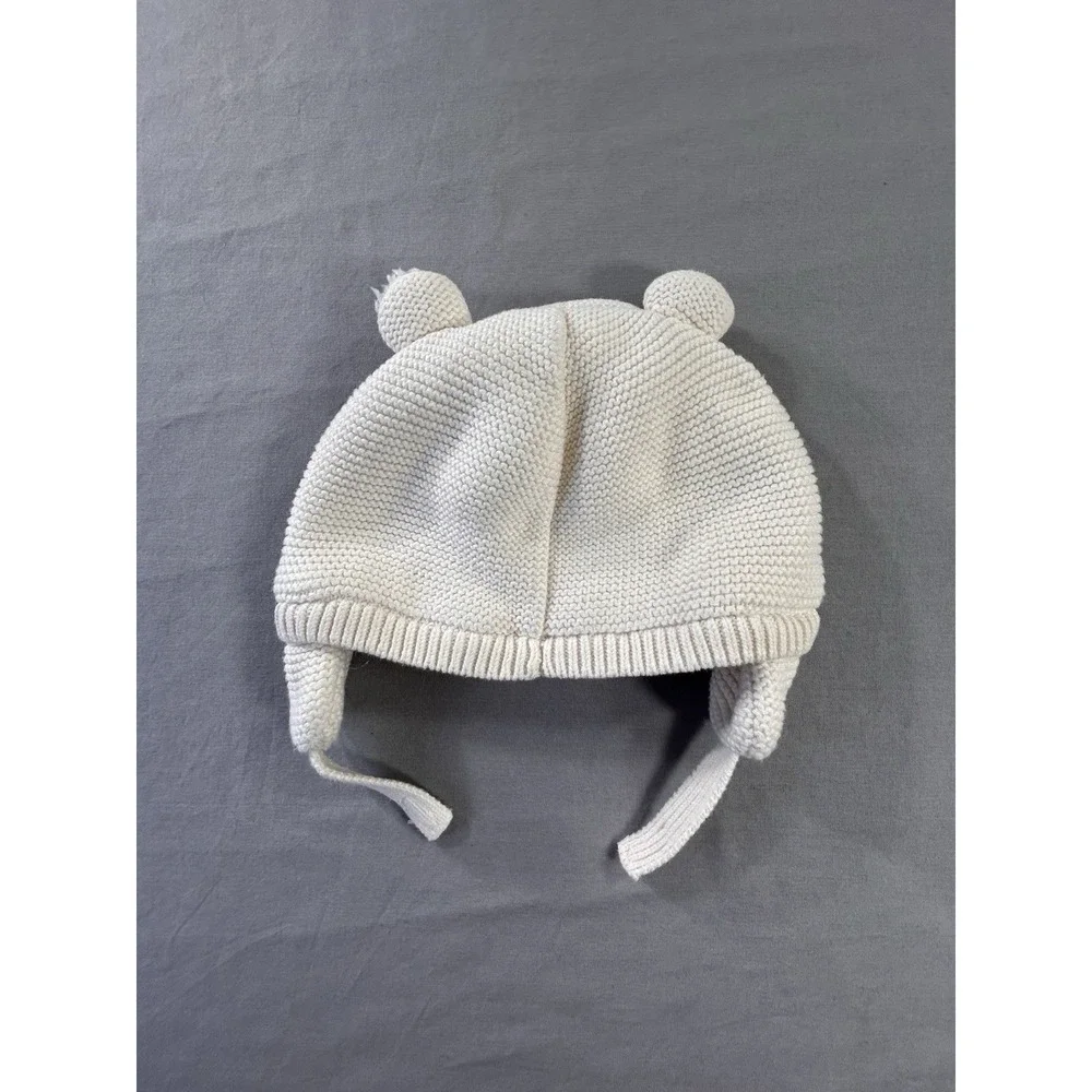 Gap Baby Bear Cotton Knit Beanie Sherpa Lining Baby 18-24 Months With Chin Strap