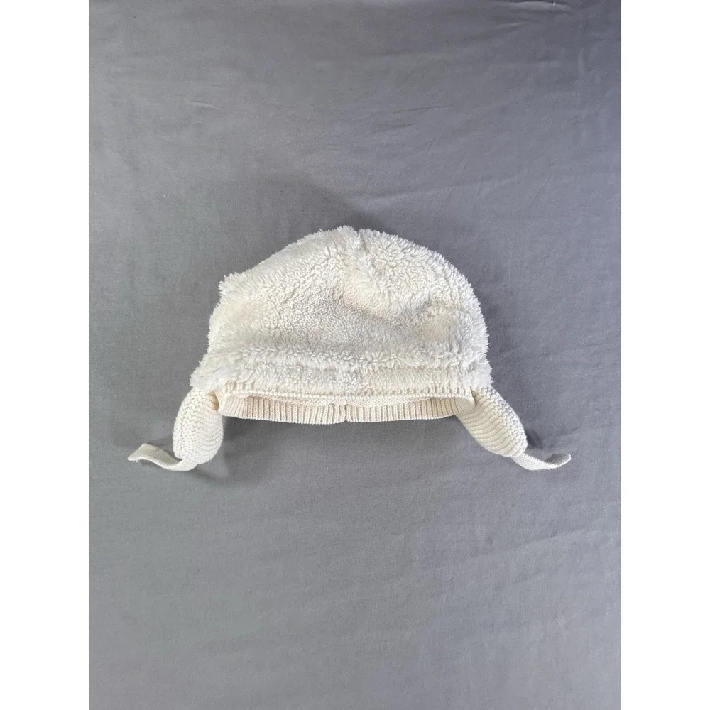 Gap Baby Bear Cotton Knit Beanie Sherpa Lining Baby 18-24 Months With Chin Strap
