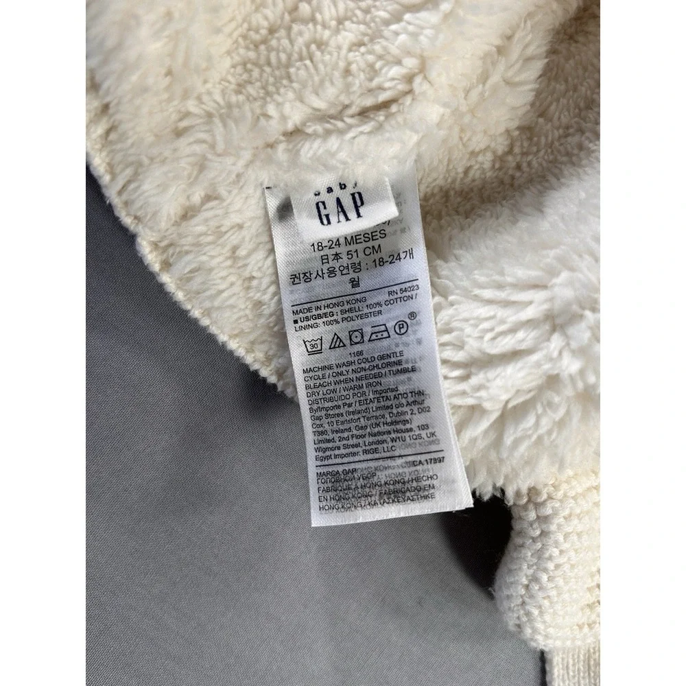 Gap Baby Bear Cotton Knit Beanie Sherpa Lining Baby 18-24 Months With Chin Strap